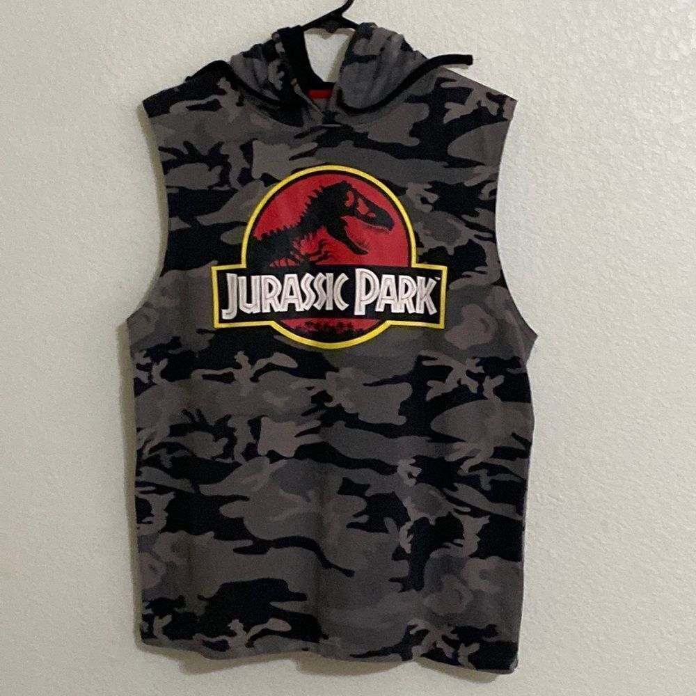 JURASSIC PARK Men’s Sleeveless Camo Hoodie Size L
